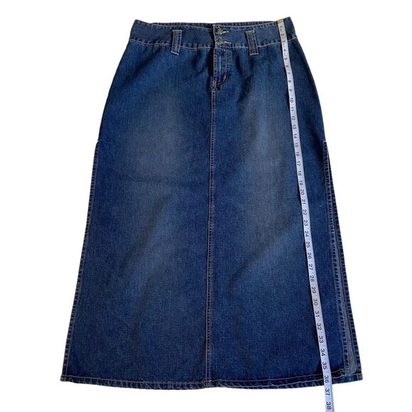 Vintage 90s Squeeze Stephen Hardy Denim Maxi Midi Skirt Deep Side Slits Sz 13/14 - Picture 8 of 13
